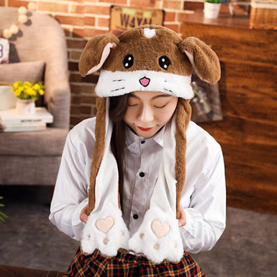 Better Quality Rabbit hat with moving ears Plush sweet and cute internet celebrity airbag hat cartoon gift for men and women