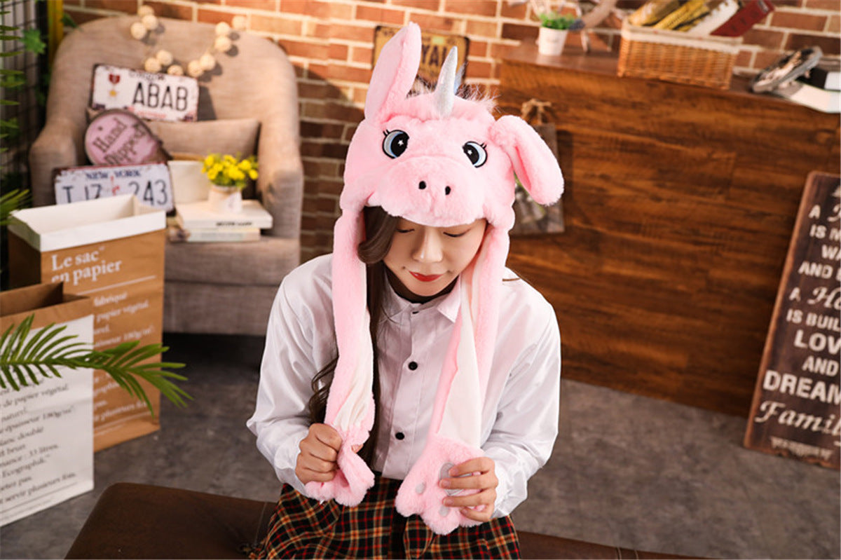 Rabbit ear plush hat airbag hat ears move animal hat plush toy colorful luminescence