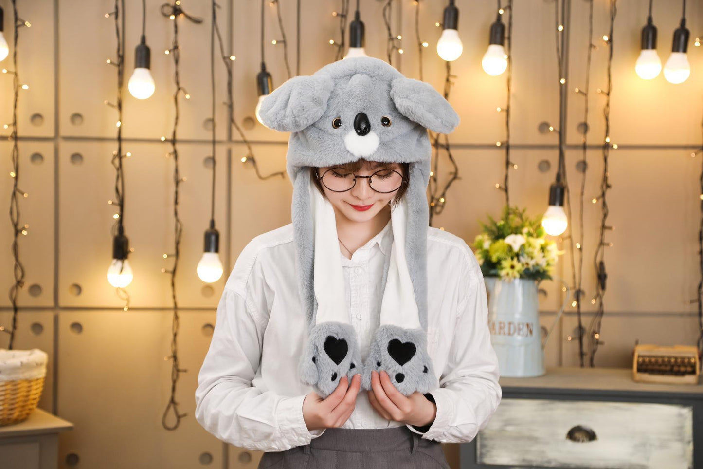 Rabbit ear plush hat airbag hat ears move animal hat plush toy colorful luminescence