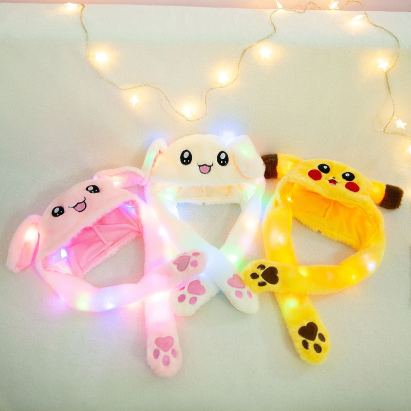 Creative rabbit hat with moving ears with light Tiktok hot sale plush hats