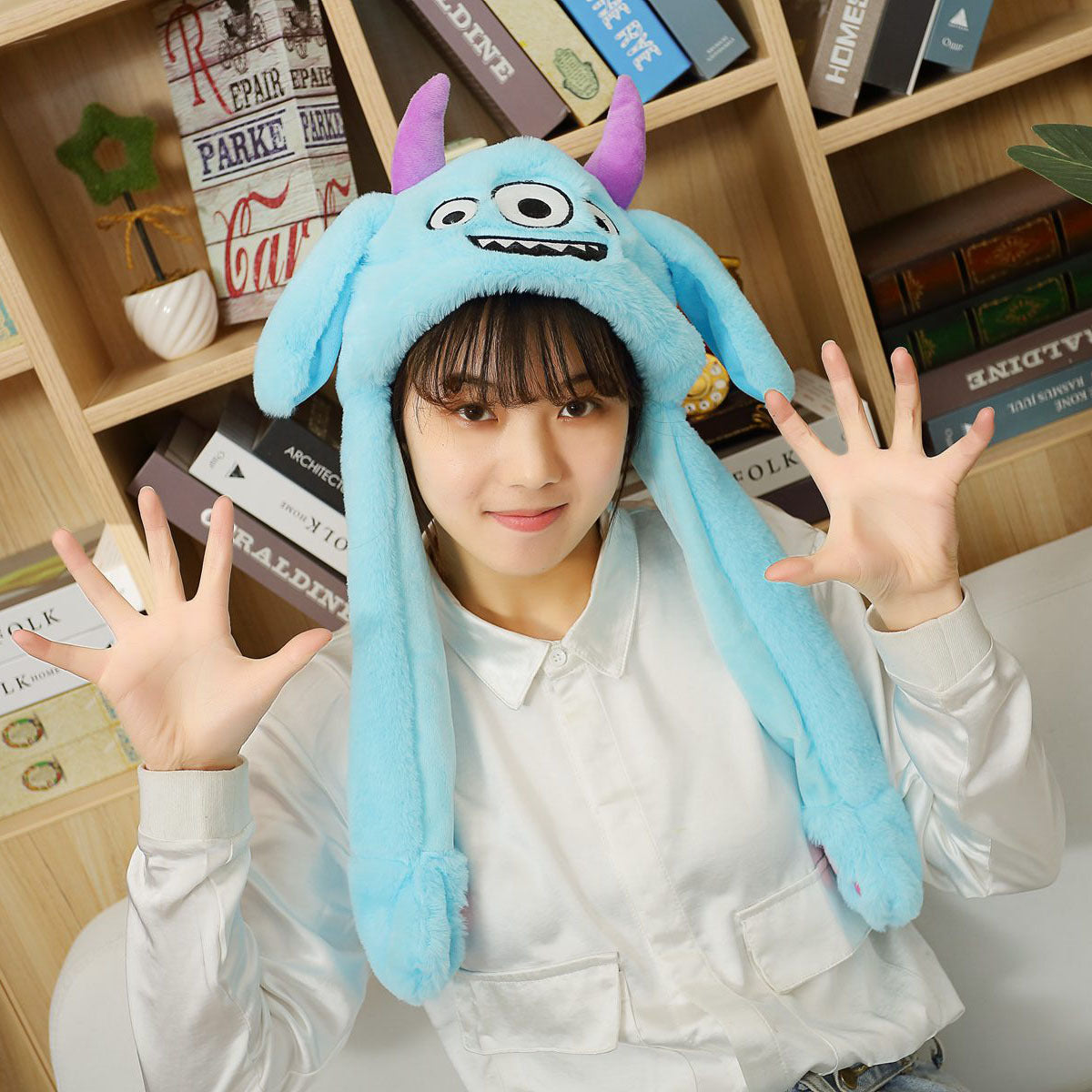 Rabbit ear plush hat airbag hat ears move animal hat plush toy colorful luminescence