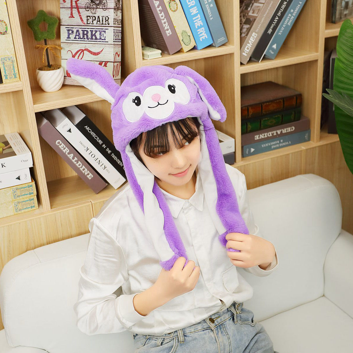 Rabbit ear plush hat airbag hat ears move animal hat plush toy colorful luminescence