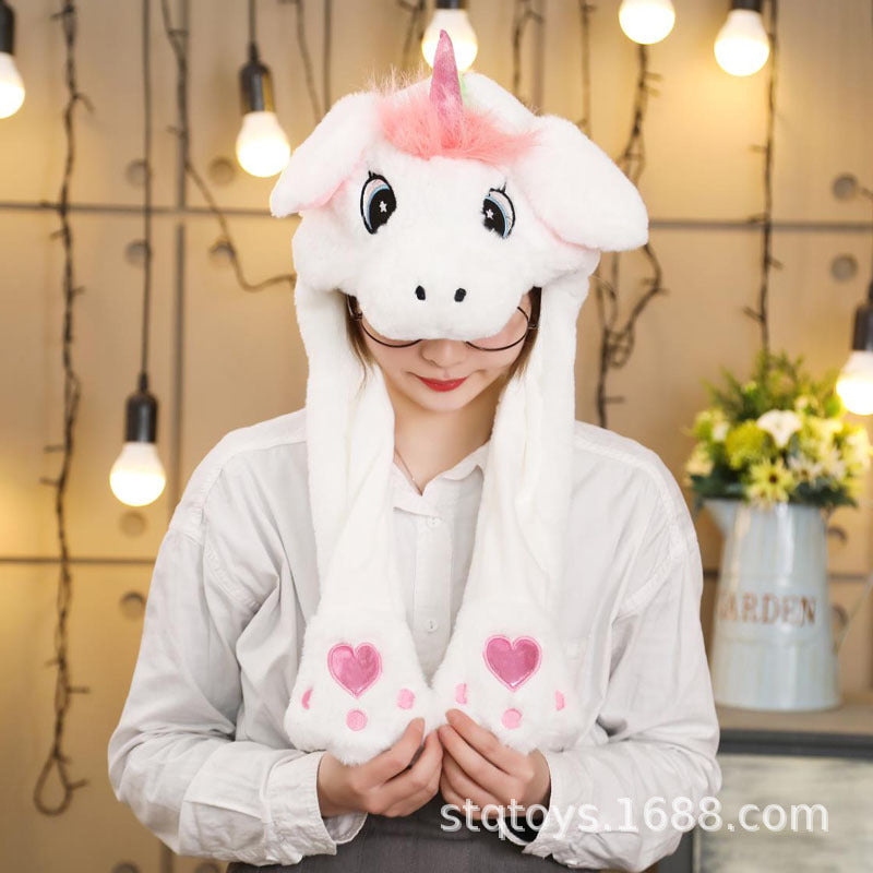 Rabbit ear plush hat airbag hat ears move animal hat plush toy colorful luminescence