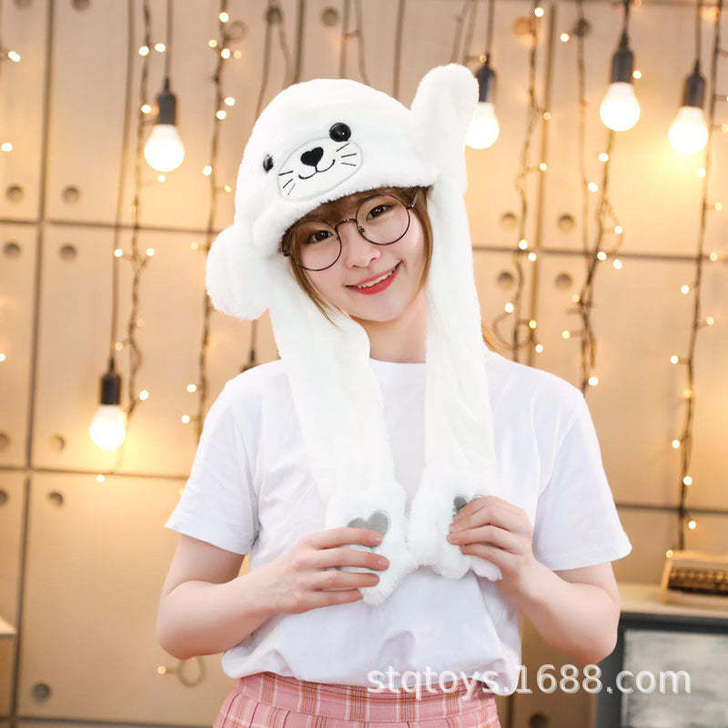 Rabbit ear plush hat airbag hat ears move animal hat plush toy colorful luminescence