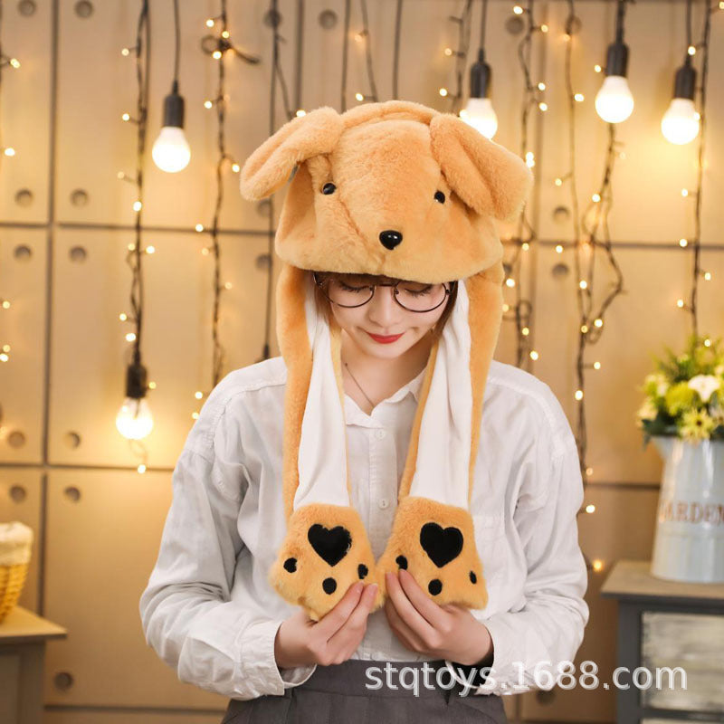 Rabbit ear plush hat airbag hat ears move animal hat plush toy colorful luminescence