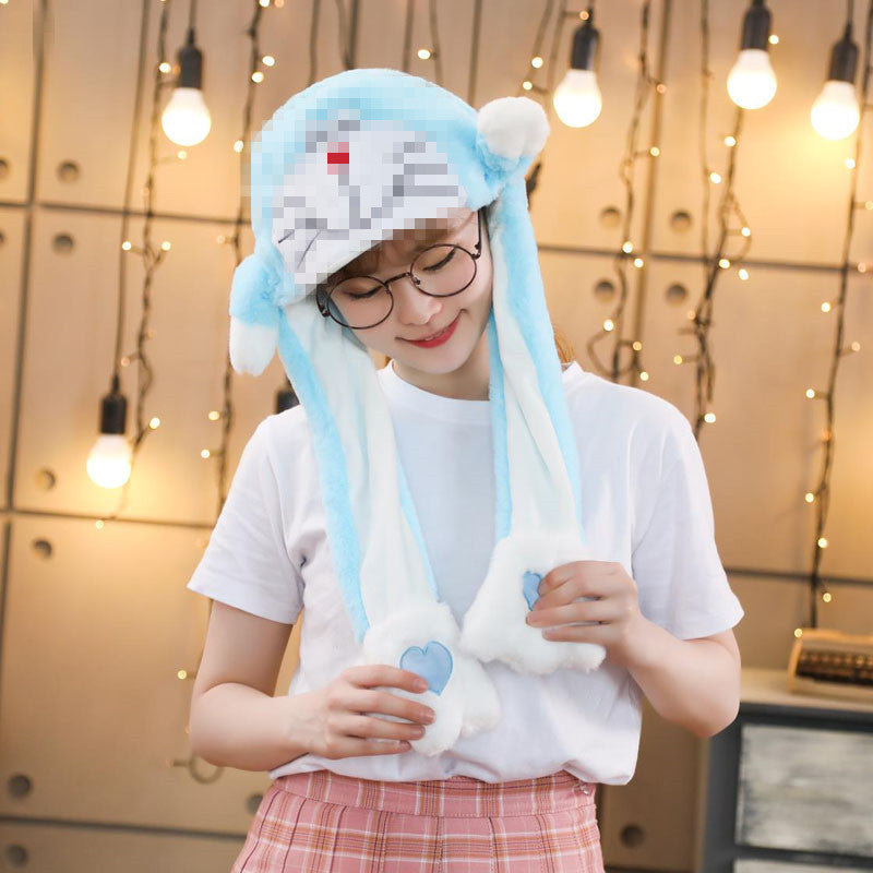 Rabbit ear plush hat airbag hat ears move animal hat plush toy colorful luminescence