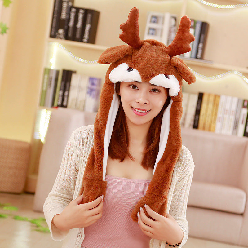 Rabbit ear plush hat airbag hat ears move animal hat plush toy colorful luminescence