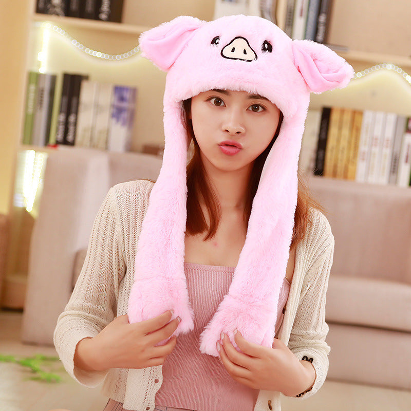 Rabbit ear plush hat airbag hat ears move animal hat plush toy colorful luminescence