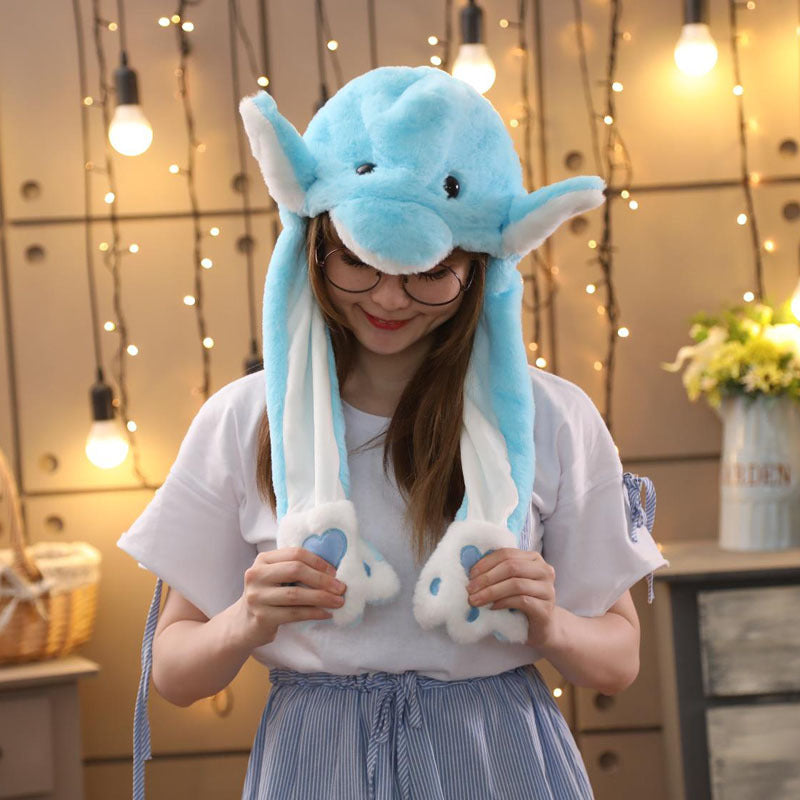 Rabbit ear plush hat airbag hat ears move animal hat plush toy colorful luminescence