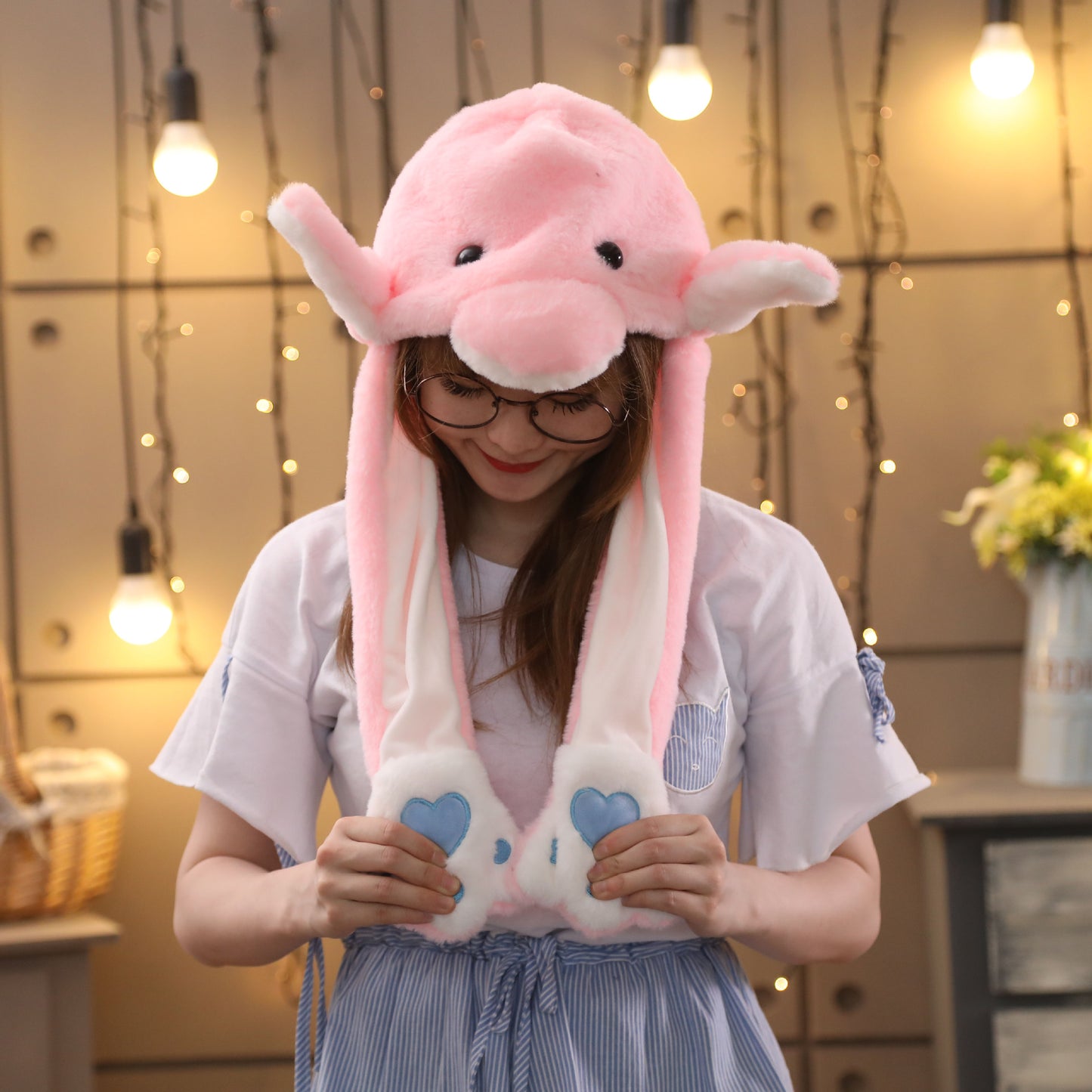 Rabbit ear plush hat airbag hat ears move animal hat plush toy colorful luminescence