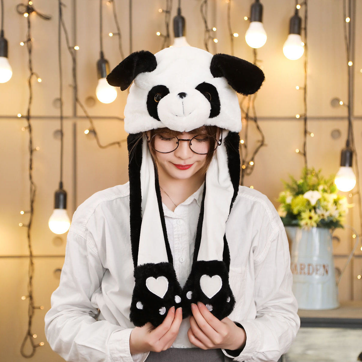 Rabbit ear plush hat airbag hat ears move animal hat plush toy colorful luminescence