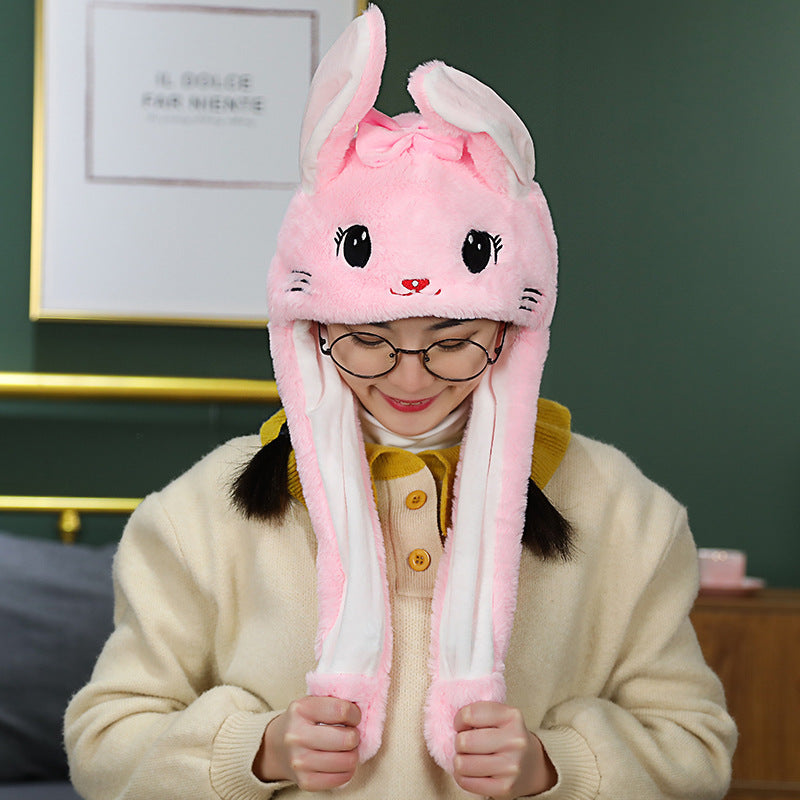 Rabbit ear plush hat airbag hat ears move animal hat plush toy colorful luminescence
