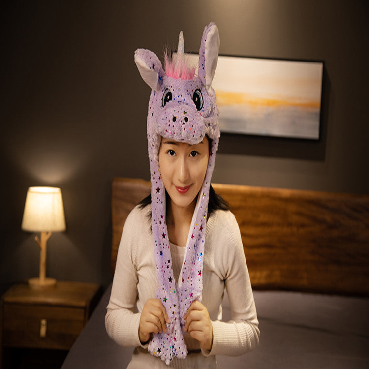 Rabbit ear plush hat airbag hat ears move animal hat plush toy colorful luminescence
