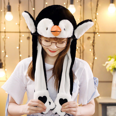 Better Quality Rabbit hat with moving ears Plush sweet and cute internet celebrity airbag hat cartoon gift for men and women