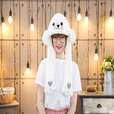 Better Quality Rabbit hat with moving ears Plush sweet and cute internet celebrity airbag hat cartoon gift for men and women