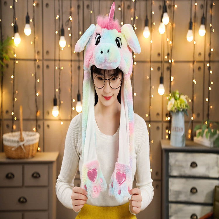 Rabbit ear plush hat airbag hat ears move animal hat plush toy colorful luminescence