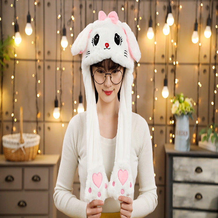 Rabbit ear plush hat airbag hat ears move animal hat plush toy colorful luminescence