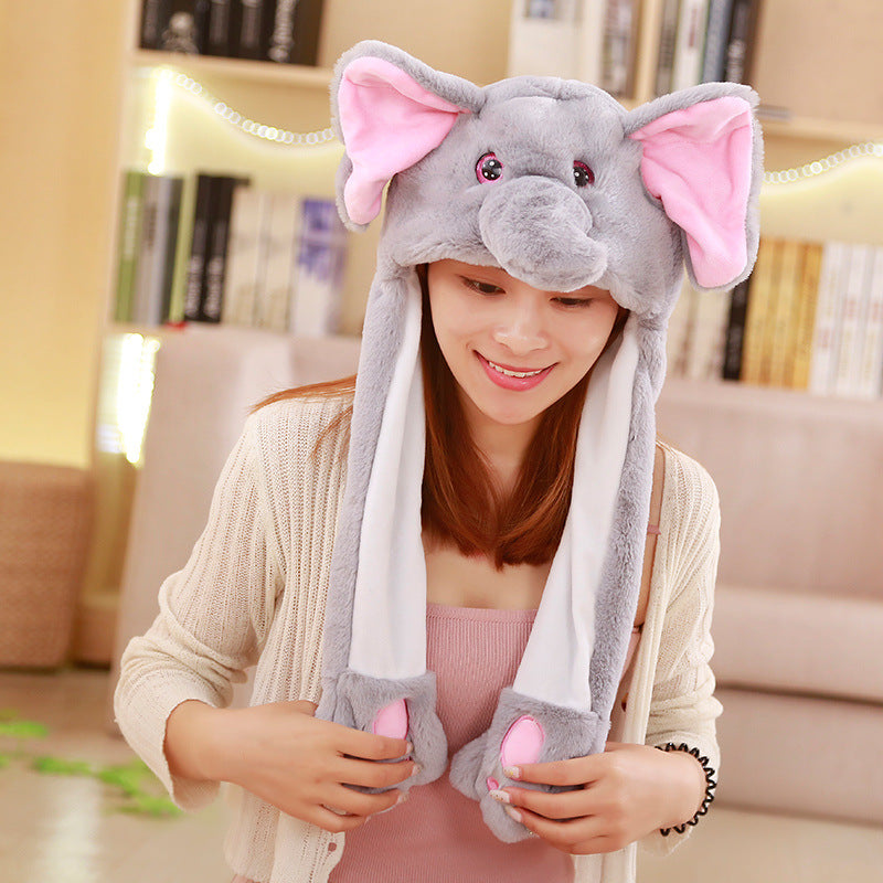 Rabbit ear plush hat airbag hat ears move animal hat plush toy colorful luminescence
