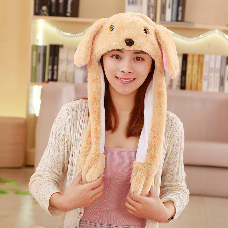 Rabbit ear plush hat airbag hat ears move animal hat plush toy colorful luminescence
