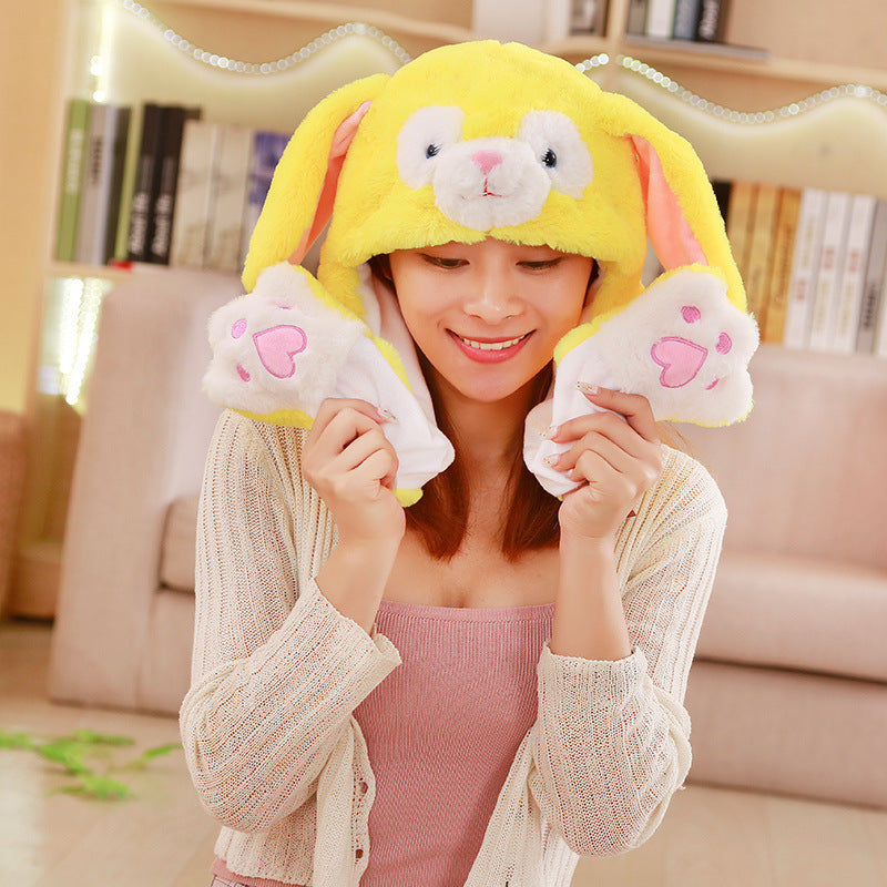 Rabbit ear plush hat airbag hat ears move animal hat plush toy colorful luminescence
