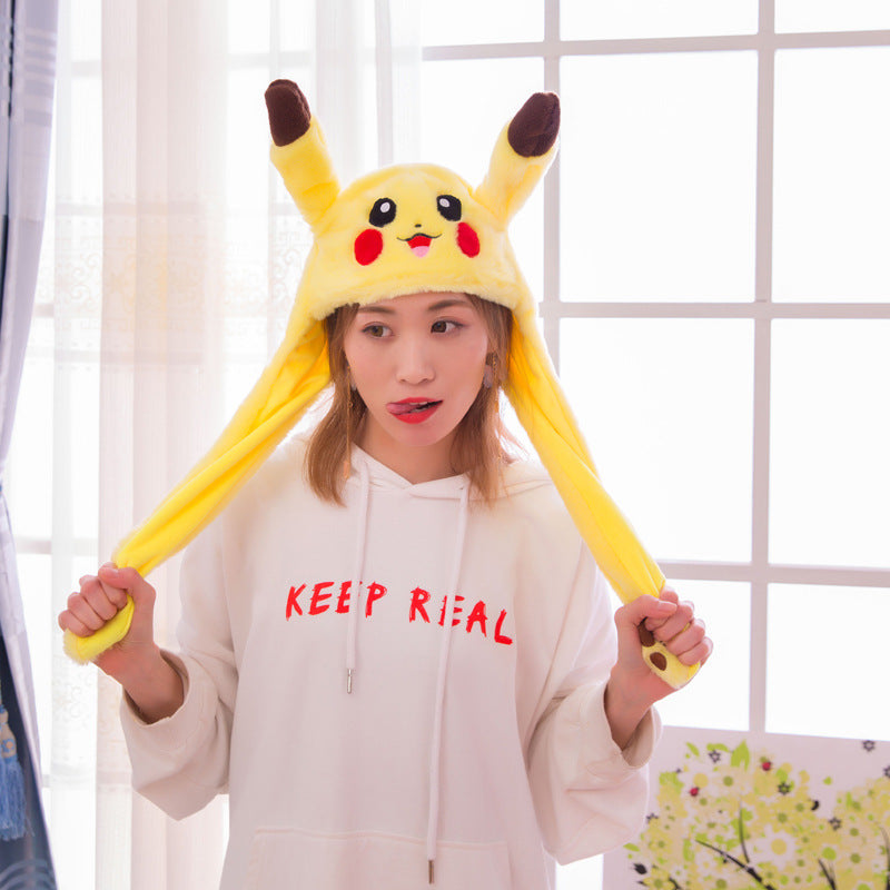 Creative rabbit hat with moving ears with light Tiktok hot sale plush hats