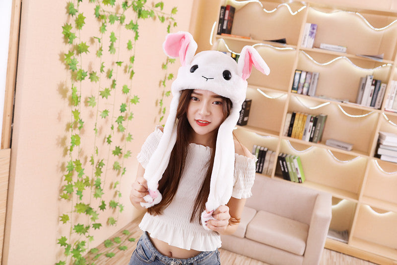Rabbit ear plush hat airbag hat ears move animal hat plush toy colorful luminescence