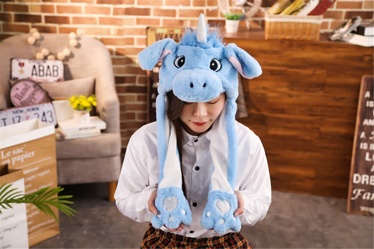 Rabbit ear plush hat airbag hat ears move animal hat plush toy colorful luminescence