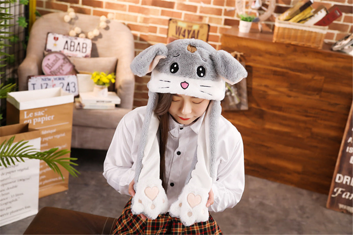 Rabbit ear plush hat airbag hat ears move animal hat plush toy colorful luminescence