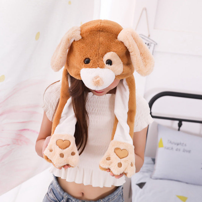Rabbit ear plush hat airbag hat ears move animal hat plush toy colorful luminescence