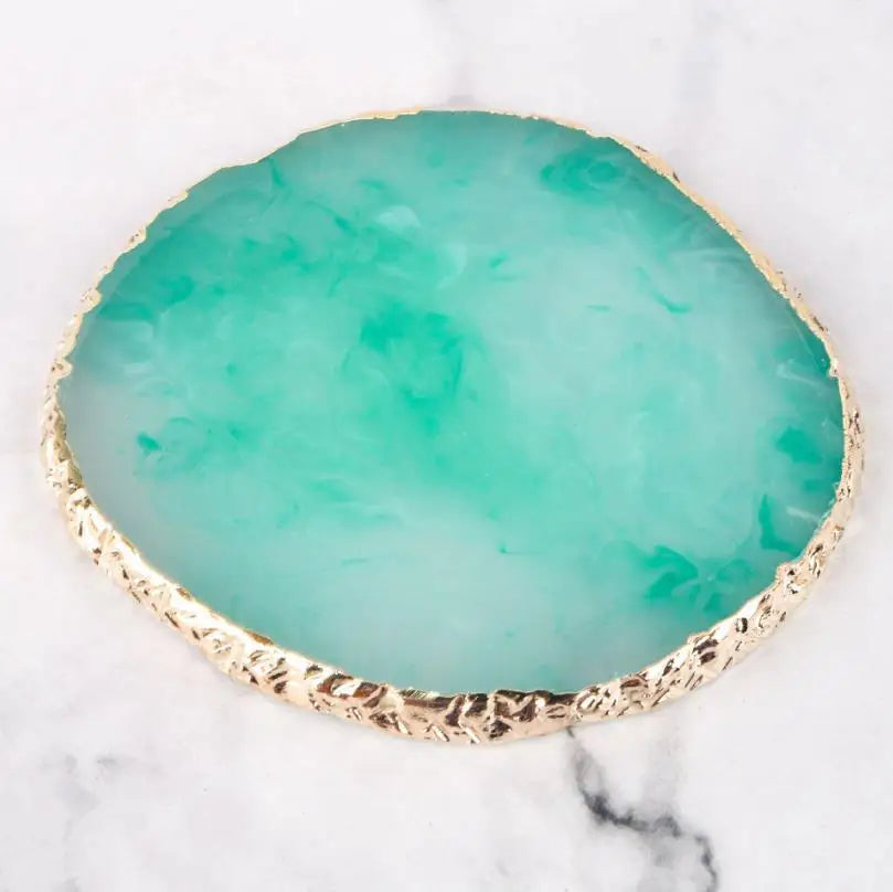 Wholesale Crystal Stone Geode Agate Slice Coaster Gold Trim Round Green Blue White Rose DIY Resin Coaster