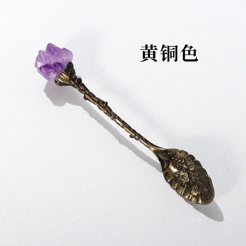 Wholesale Crystals Healing Stone Natural Amethyst Raw Tooth Crystal Rose Gold Mini Dessert Spoon Gifts