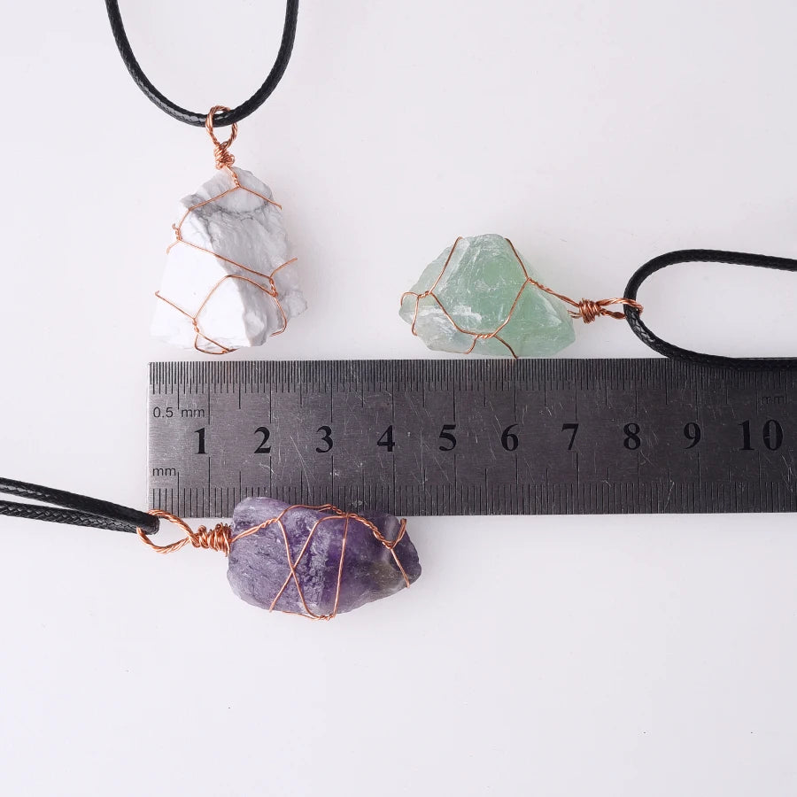 Irregular Gemstone Natural Stone Crystals Healing Stones Wire Wrap Rock Raw Clear Rose Quartz Pendant Necklace Jewelry