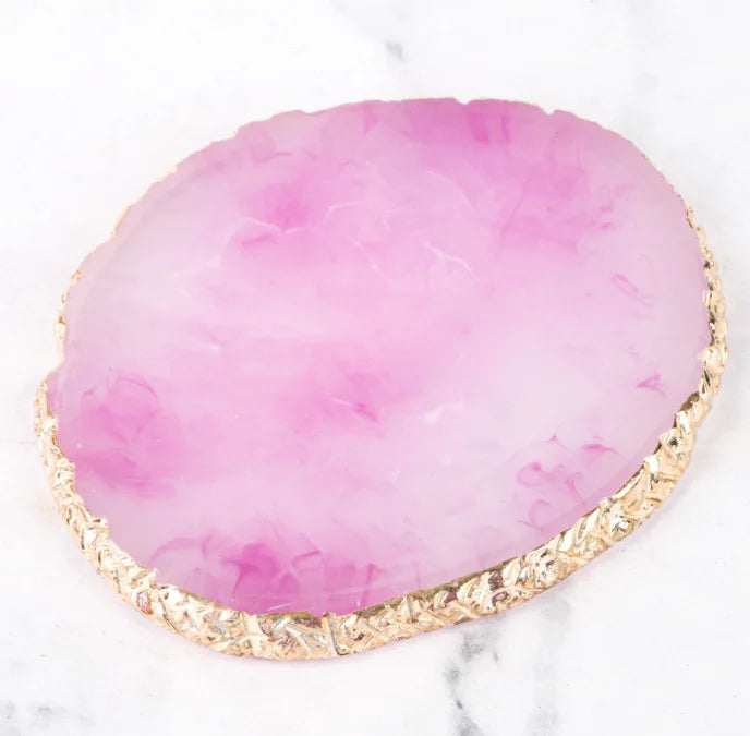 Wholesale Crystal Stone Geode Agate Slice Coaster Gold Trim Round Green Blue White Rose DIY Resin Coaster
