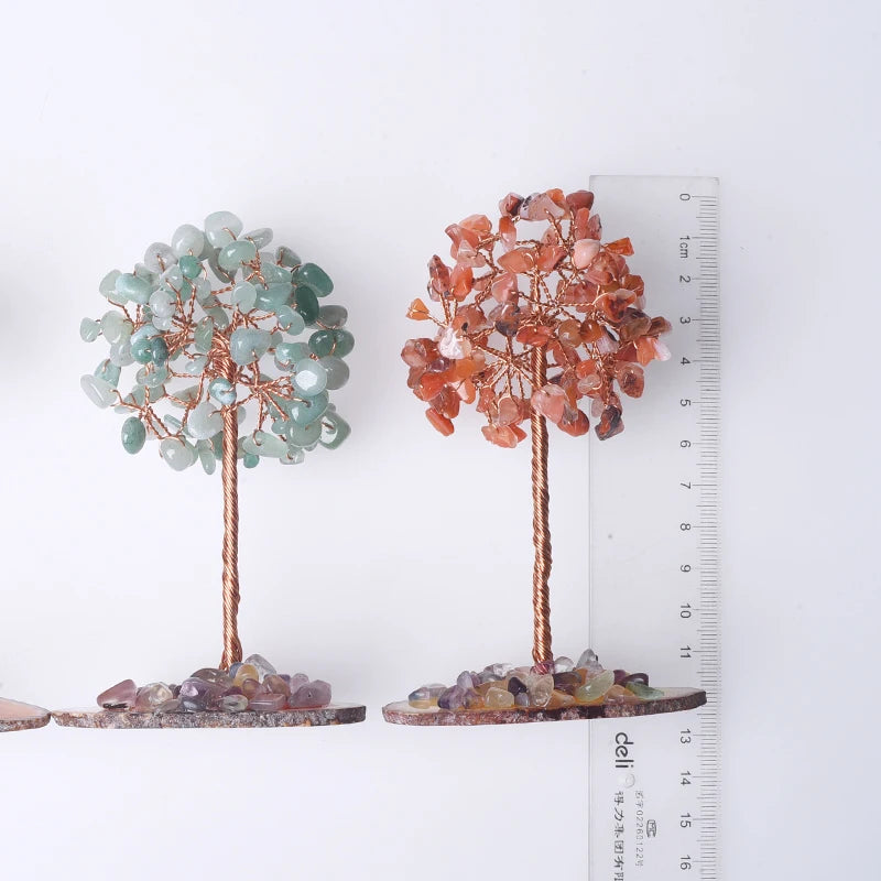 Wholesale Handmade Seven Chakra Tree Crystal Money Tree Ornaments Agate Slice Base Fortune Tree with Natural Stone for Souvenirs