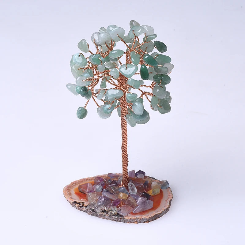 Wholesale Handmade Seven Chakra Tree Crystal Money Tree Ornaments Agate Slice Base Fortune Tree with Natural Stone for Souvenirs