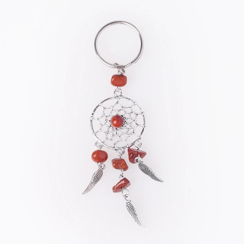 Hot Selling Keyring Stainless Steel Natural Gemstone Crystal Keychain Dreamcatcher Key Ring for Accessories