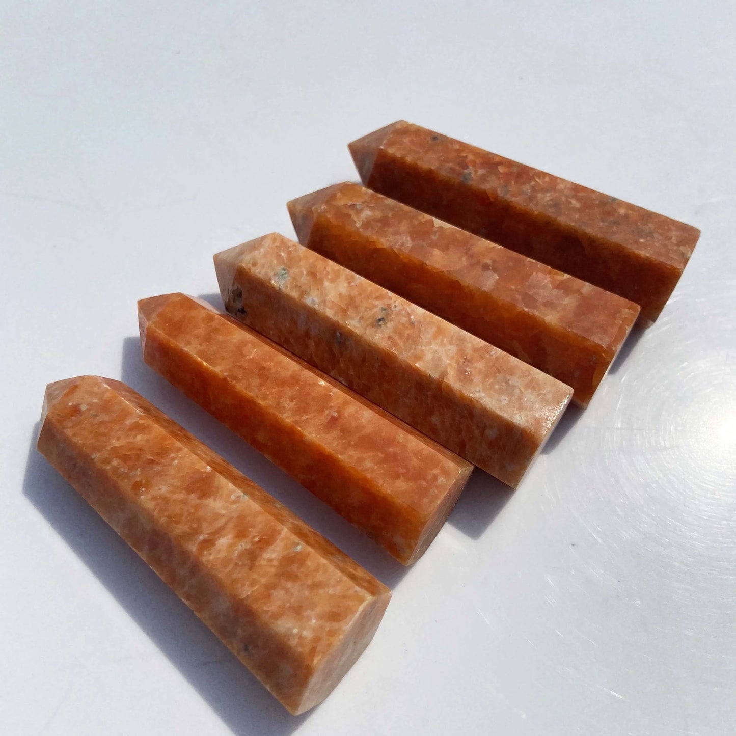 Orange Sunstone Natural Golden Crystal Polished 6 Sides Obelisk Sunstone Tower for Healing
