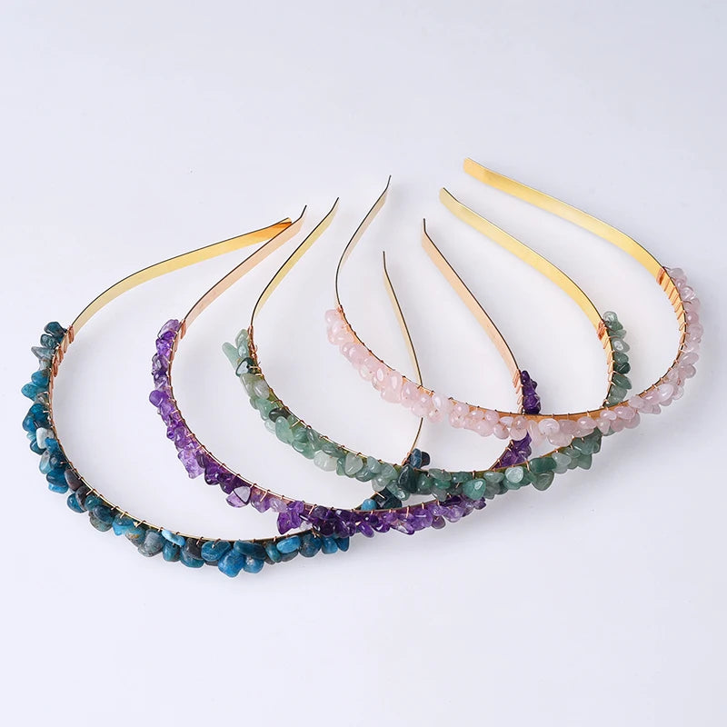 Natural Crystal Chip Rose Quartz Hair Band Colourful Crystal Craft DIY Women Crystal Hairbands for Wedding Gift