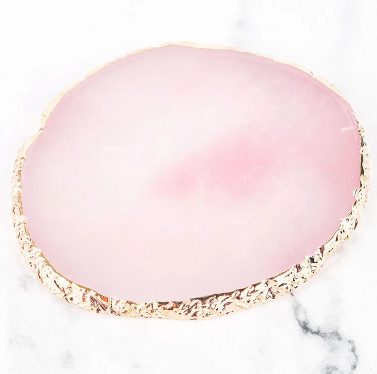Wholesale Crystal Stone Geode Agate Slice Coaster Gold Trim Round Green Blue White Rose DIY Resin Coaster