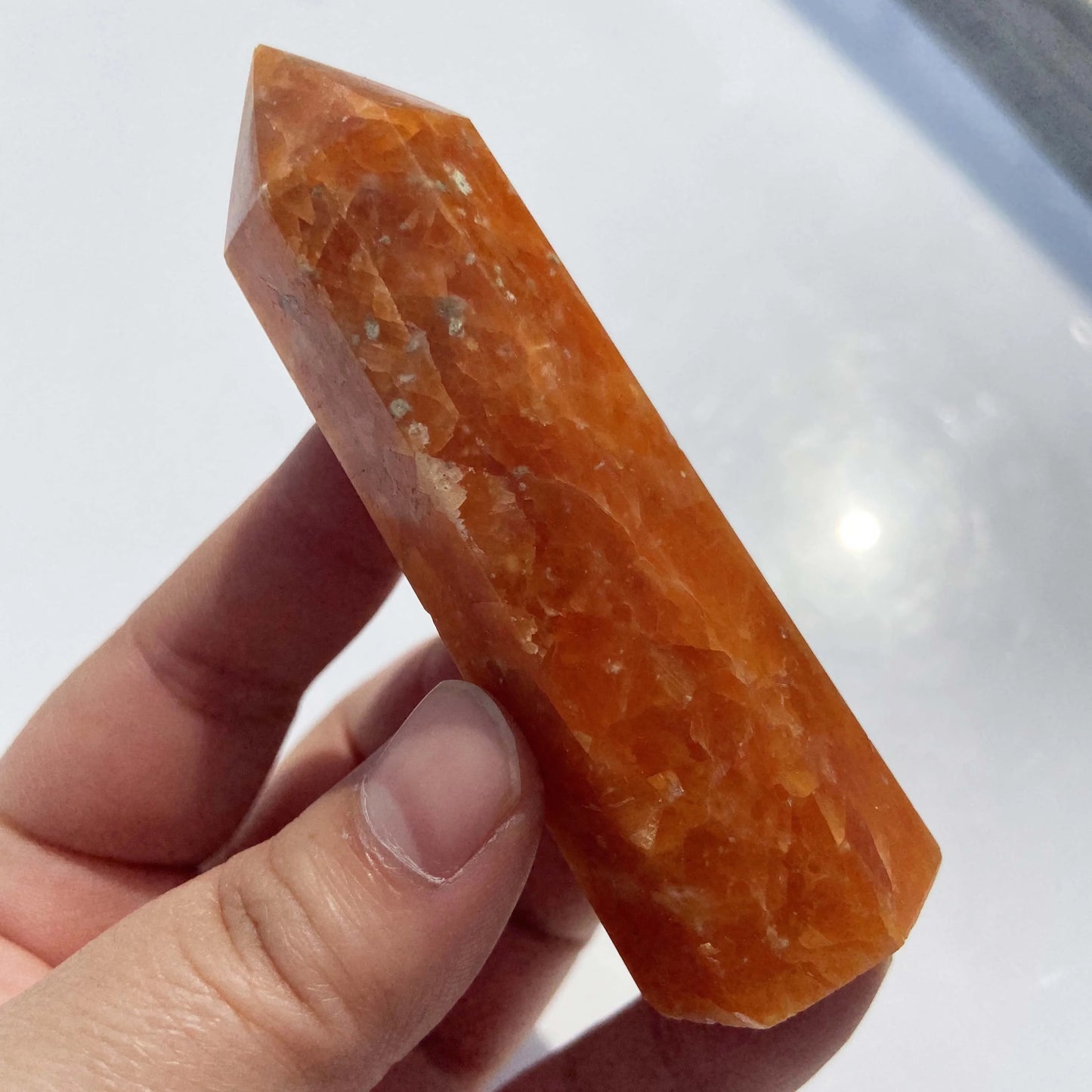 Orange Sunstone Natural Golden Crystal Polished 6 Sides Obelisk Sunstone Tower for Healing