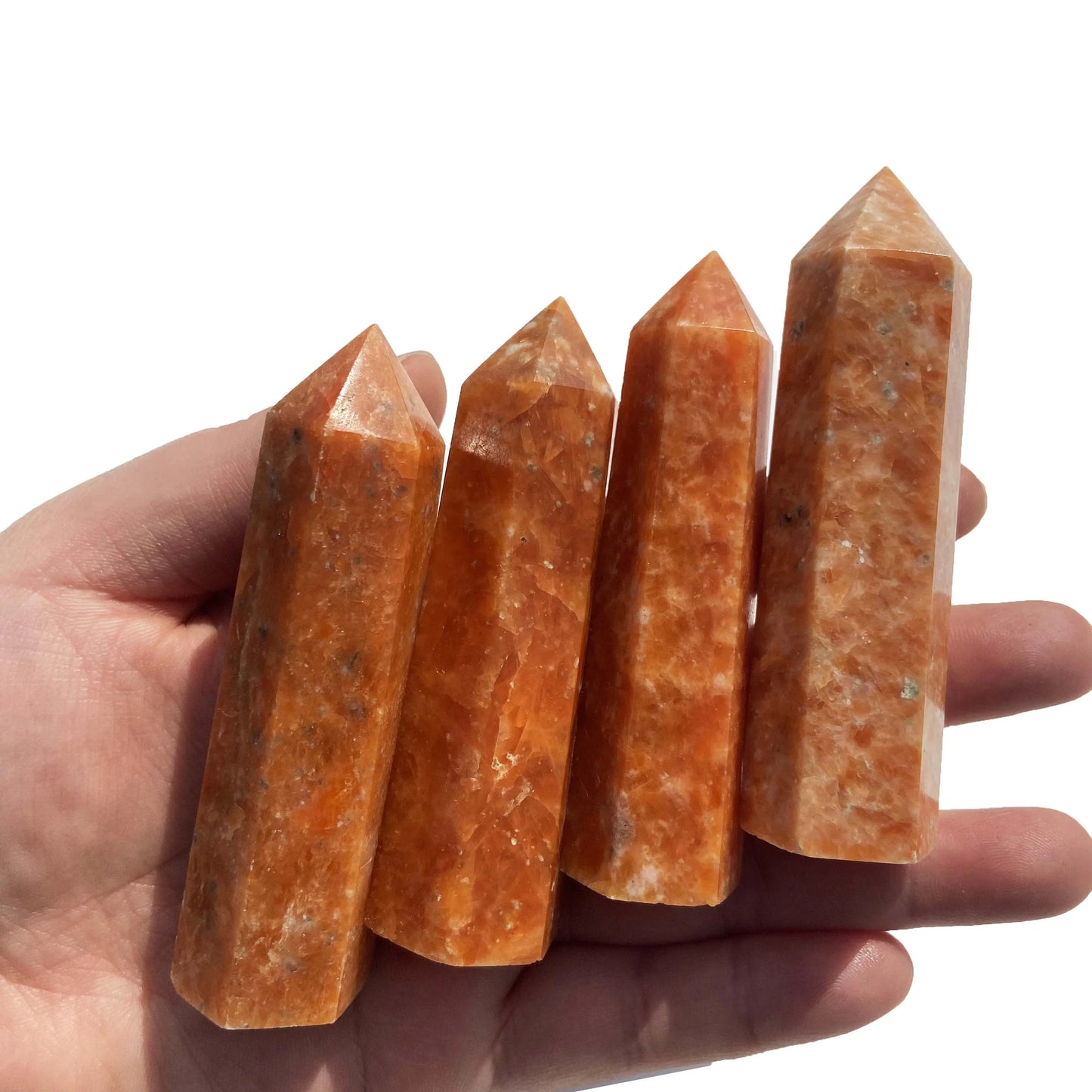 Orange Sunstone Natural Golden Crystal Polished 6 Sides Obelisk Sunstone Tower for Healing