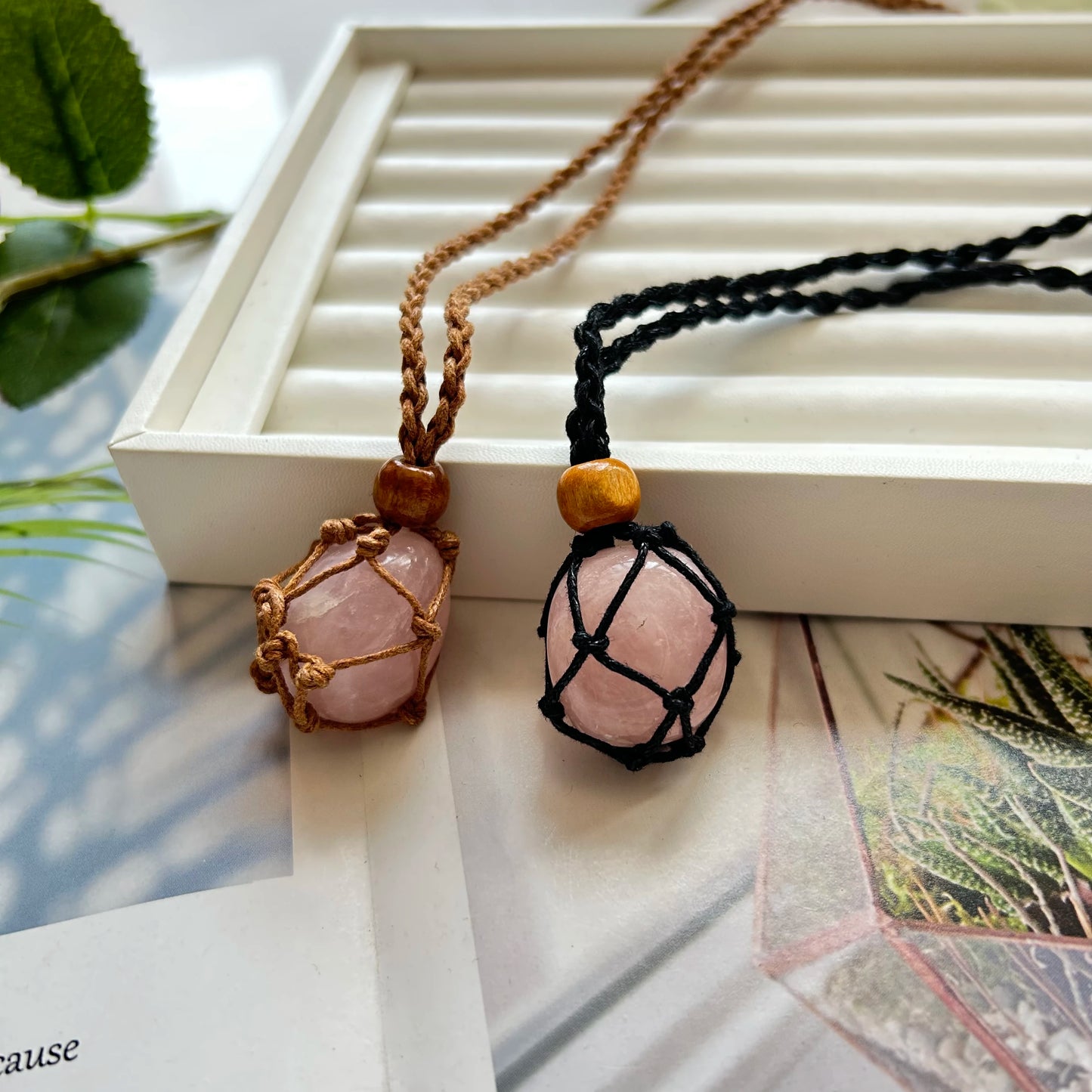 Crystal Tumbled Rough Stone Pendant Necklace Hand Net Woven Adjustable Necklace Gemstone Irregular Chakra Gemstones Necklace