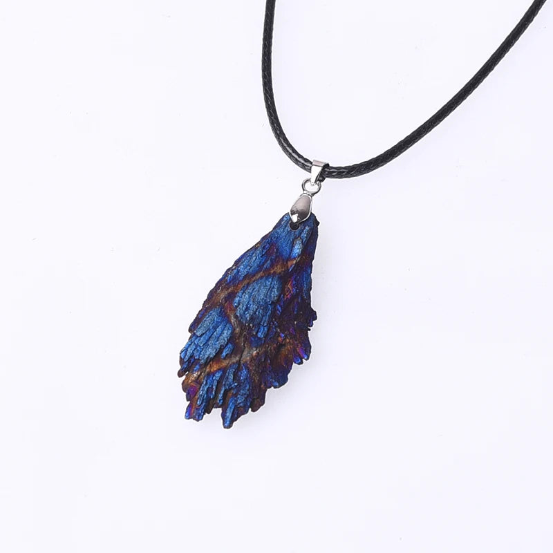Wholesale Hand Made Angel Aura Black Tourmaline Wings Pendant Irregular Raw Gemstone DIY Crystal Necklace