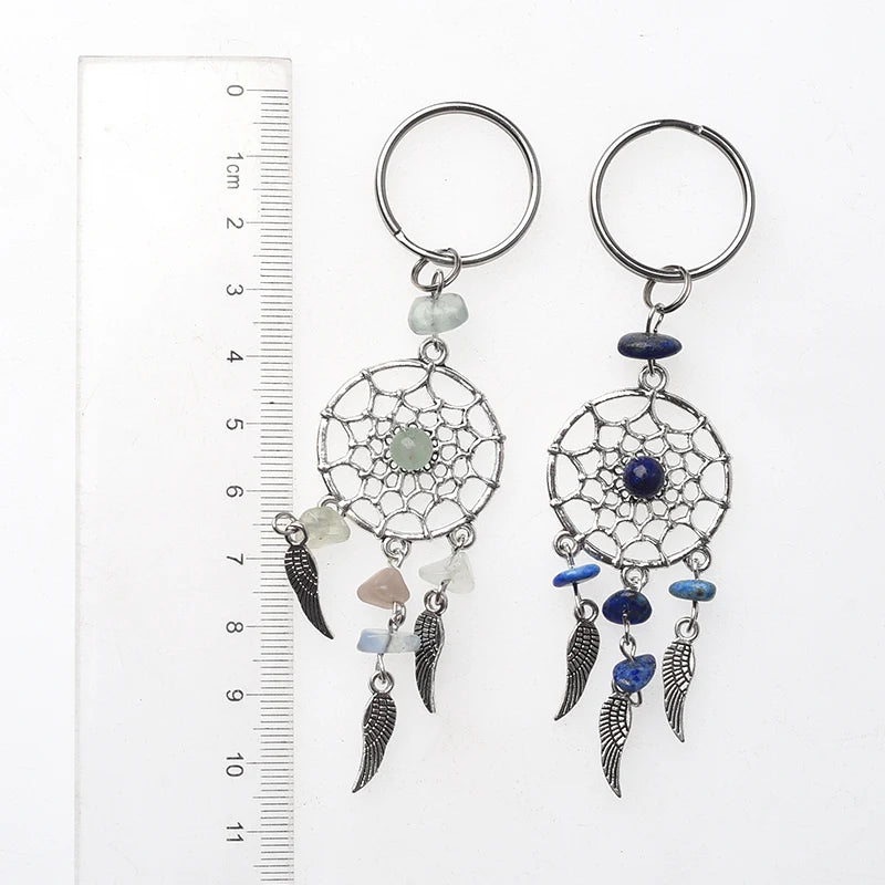 Hot Selling Keyring Stainless Steel Natural Gemstone Crystal Keychain Dreamcatcher Key Ring for Accessories