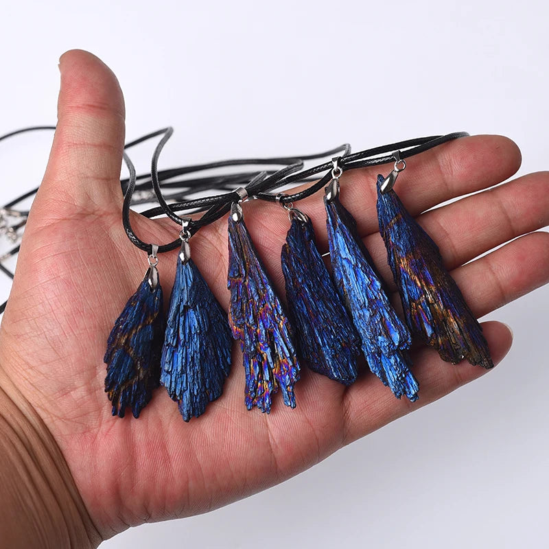 Wholesale Hand Made Angel Aura Black Tourmaline Wings Pendant Irregular Raw Gemstone DIY Crystal Necklace