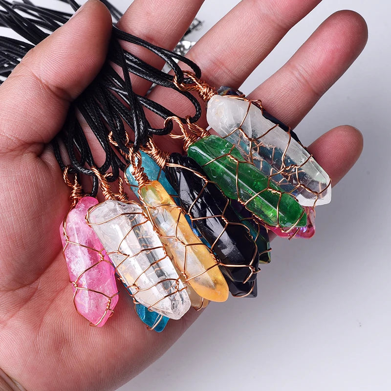 Wholesale Wrapped Clear Quartz Stone Pendants Wire Wrap Healing Stones Crystal Point Pendant