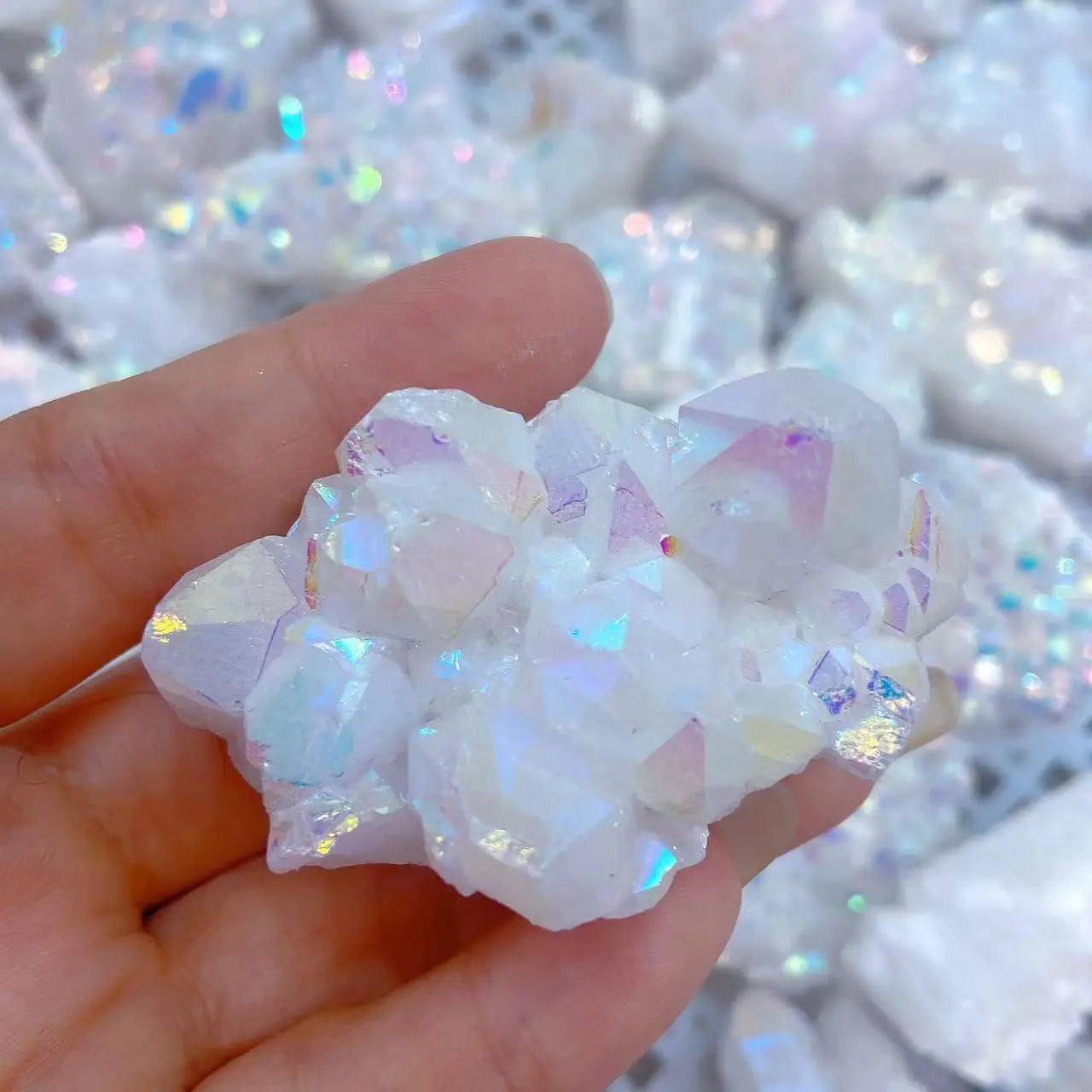 Wholesale Natural High Quality Titanium Rainbow Angel Aura Cluster Crystal Quartz Minerals for Healing