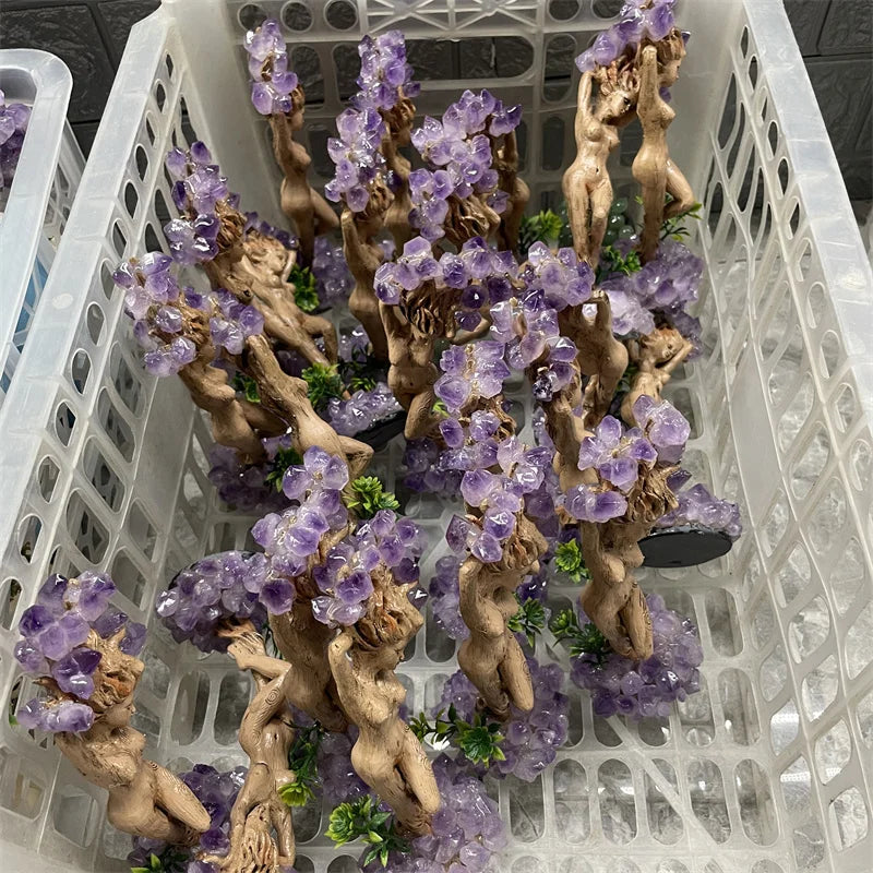 Wholesale Natural Amethyst Crafts Dryad Tree People Amethyst Groot Resin Crafts for Decoration