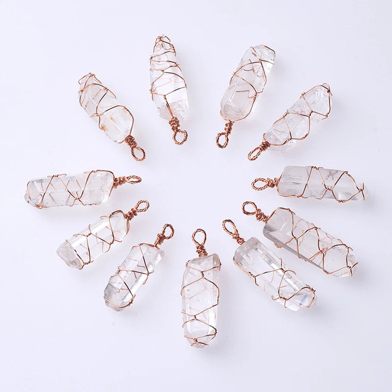 Wholesale Wrapped Clear Quartz Stone Pendants Wire Wrap Healing Stones Crystal Point Pendant