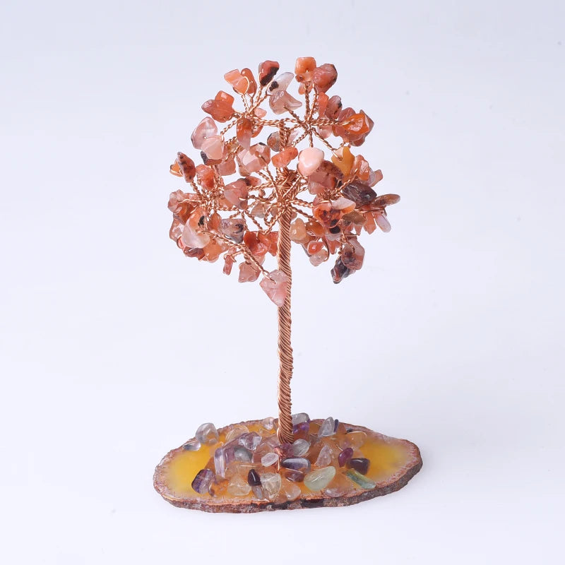 Wholesale Handmade Seven Chakra Tree Crystal Money Tree Ornaments Agate Slice Base Fortune Tree with Natural Stone for Souvenirs